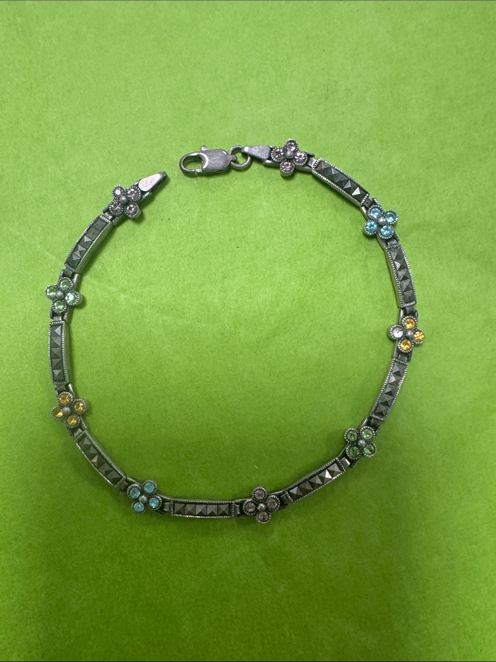 Sterling Silver Floral Multi-Color Bracelet